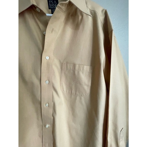 Jos A Bank 17-34 Travelers Collection Dress Shirt Yellow - Picture 6 of 11